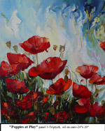 Poppies at Play, panel 1-Triptych, Oil on Canvas